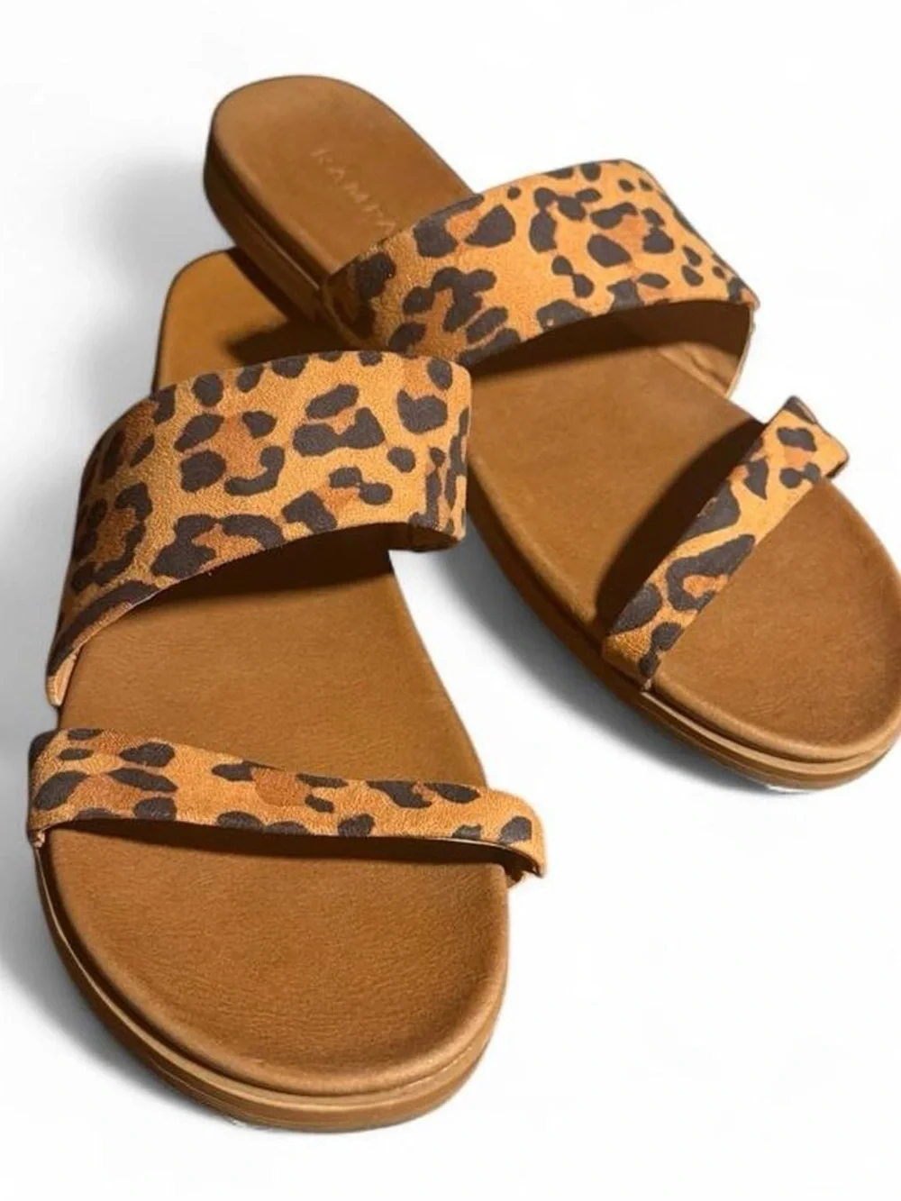 Rampage Leopard Print Double-Strap Slide Sandals - Brown/Tan